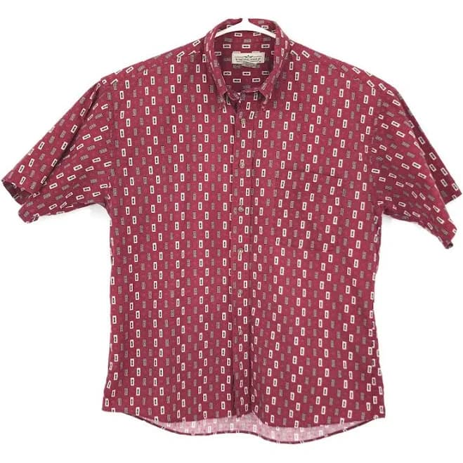 Natural Issue Mens Shirt Large Red Short Sleeve Button Up Collared