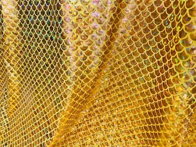 Mermaid Scale Fabric Fish Tail Material Stretch Spandex 59" Wide Gold