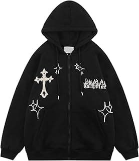 Unisex Zip Up Hoodies Y2k Flame Print Aesthetic Oversized Sweatshirt Vintage Graphic Jackets Streetwear
