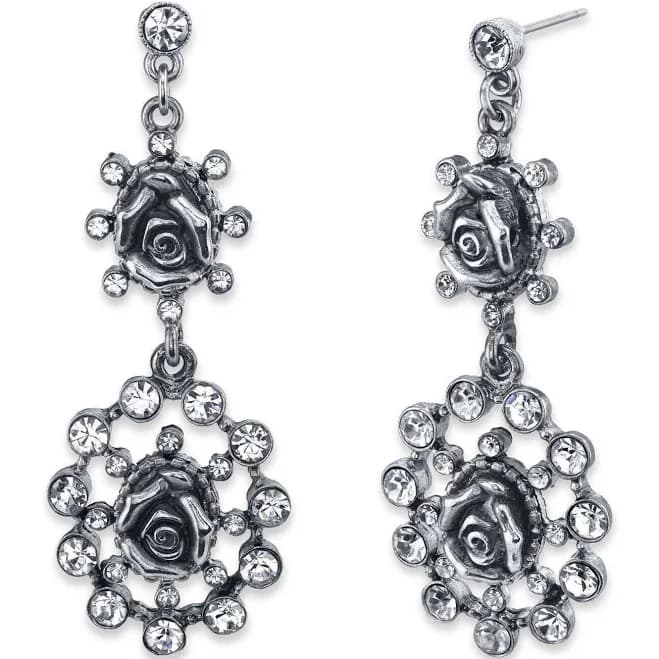 JEWELRY Crystal Flower Double Drop Earrings