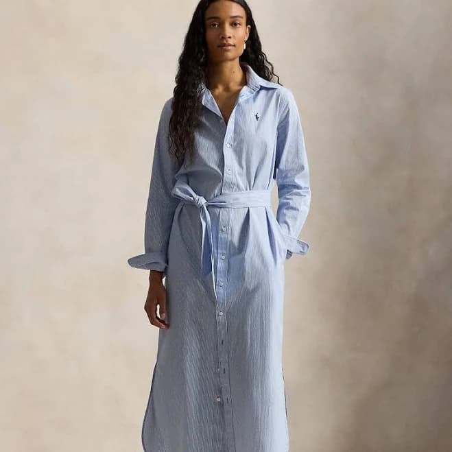 Polo Ralph Lauren Women's Long-Sleeve Belted Striped Cotton Shirtdress