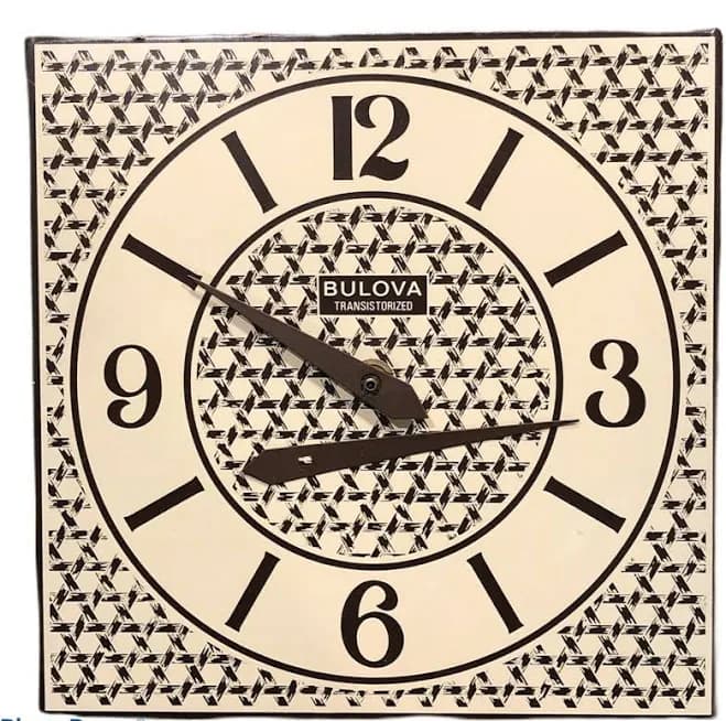 Vtg Bulova Analog Square Brown Wall Clock Parts Pieces Not Working As