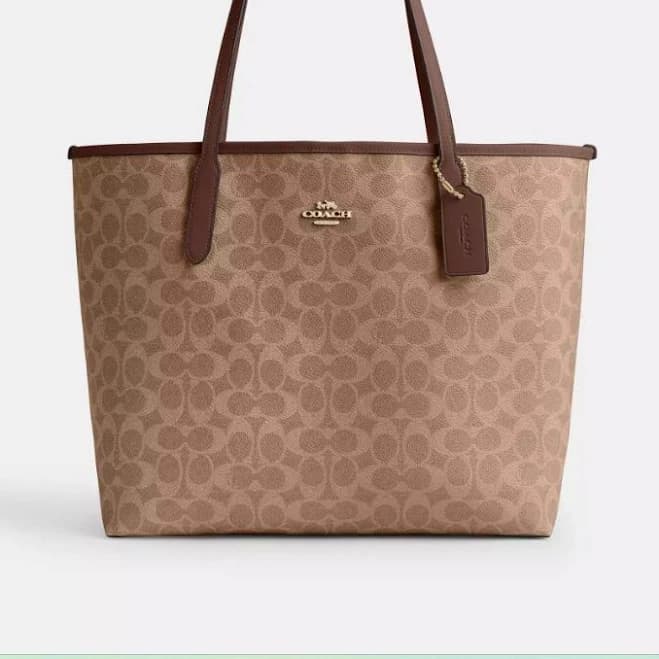Coach - Signature Tote Bag Hand Bag Shoulder Bag PVC/Leather 17 inch - Brown