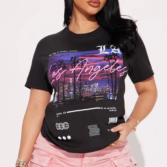 Fashion Nova Camisa De Manga Corta West Side Views Graphic T-Shirt