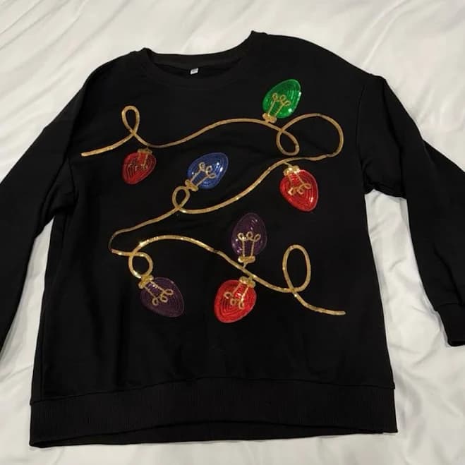 Christmas Lights Sweater - Size L - Women | Color: Black | Size: L