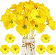 18 Pieces Summer Floral Arrangement – Artificial Gerbera Daisies Flowers, Fake Daisy Faux Flowers Bouquet 15 Inch for Home Kitchen Decor (Yellow)