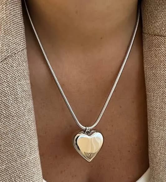 A.B. Paris Big Heart Silver Necklace