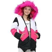 Kids Girls Hooded Contrast Panel Puffer Coat Faux Fur Jacket New Fashion | eBay