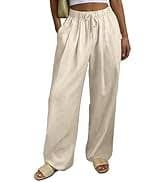 Bsubseach Women Wide Leg Palazzo Pants Summer High Waist Flowy Casual Trousers Side Tie Knot Beach Vacation Clothes Army Green at Amazon Women's Clothing store