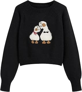 Oversized Sweater for Women Crew Neck Long Sleeve Knit Ducks Graphic Trendy Pullover Top Loose Fit