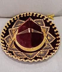 Vintage Red Velvet Sombrero With Gold Embroidery & Tassels Salazar Yepez Youth