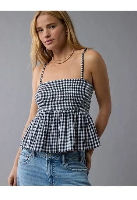 AE Women's Smocked Gingham Babydoll Cami