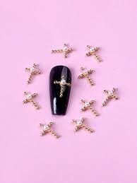 TSZS 10pcs/pack Gold-color Cross Shaped Pearl & Rhinestone Nail Art Decoration | SHEIN USA