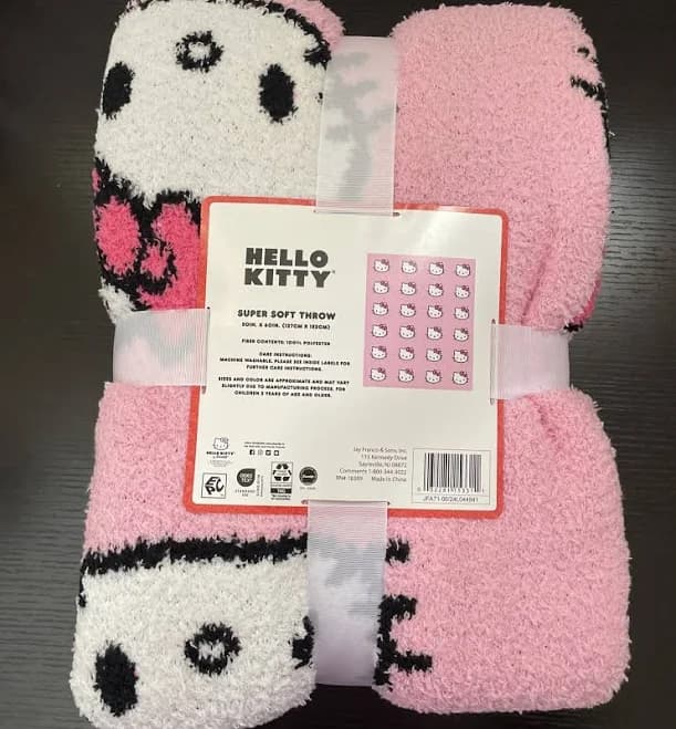 Sanrio Hello Kitty Face White & Pink Bow Super Soft Throw Blanket, 50"x60", Polyester, Machine Washable | Sanrio | Bedroom