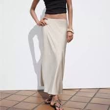 Zara | Skirts | Zara Brown Gold Midi Skirt Open Leg | Poshmark