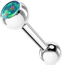 14g 16mm Surgical Steel Tongue Piercing Barbell with 6mm Opalite Ball Top