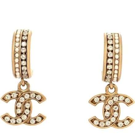 CHANEL Crystal Pearl CC Hoop Drop