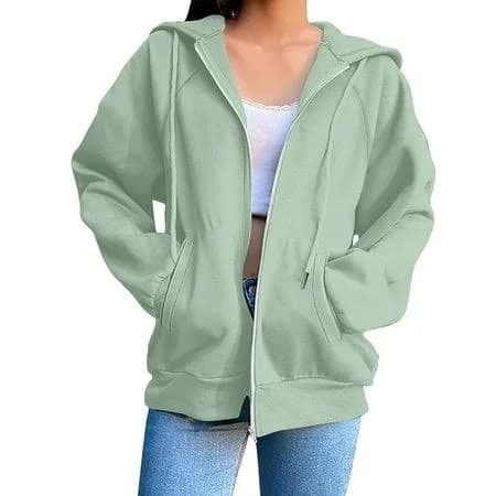 Vinusli Oversized Zip Up Hoodie for Women Plus Size Solid Color Drawstring Lightweight Hoodies with Pocket Long Sleeve Fall Sweatshirt Army Green,XL,