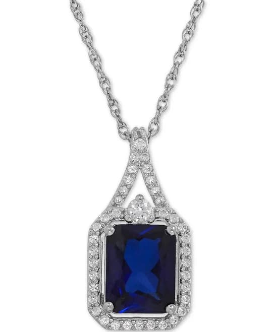 Macy's Sterling Silver Lab-Created Blue Sapphire Pendant Necklace