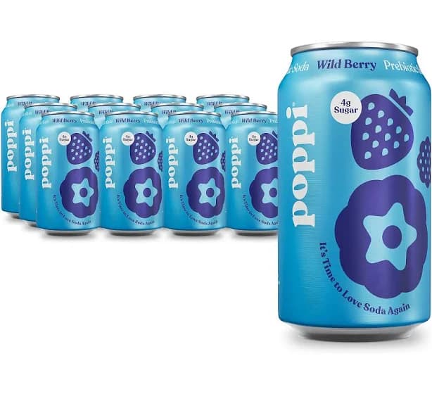Poppi (12) 12oz Cans Prebiotic Soda - Wild Berr y,Wild Berry