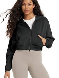 Amazon.com: ODODOS Women's Modal Soft Full-Zip Cropped Hoodies with Pockets Long Sleeve Crop Casual Sweatshirts, Black, X-Small : Clothing, Shoes & Jewelry