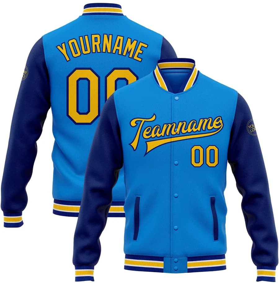 Yellow-Royal Men's Varsity Letterman Bomber Jacket