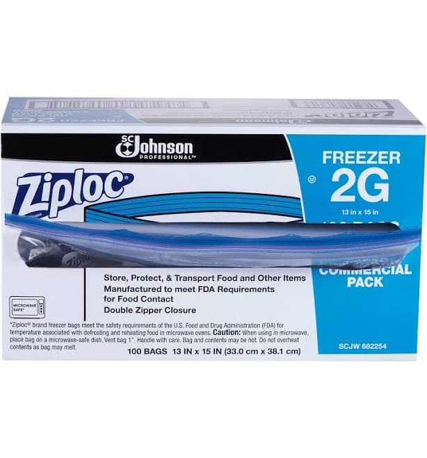 Ziploc Zipper Freezer Bags 2 gal 13" x 15.5" Clear 100/Carton