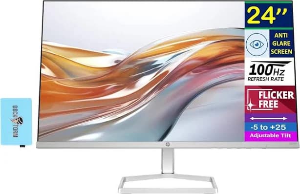 HP - Series 5 524sw 24" FHD IPS Monitor, Flicker Free, Anti-Glare, VGA, HDMI & DKZ Hub, (94C21AA#ABA) - White/Silver