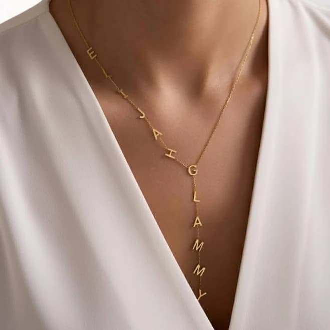 18K Gold Custom Drop Name Necklace