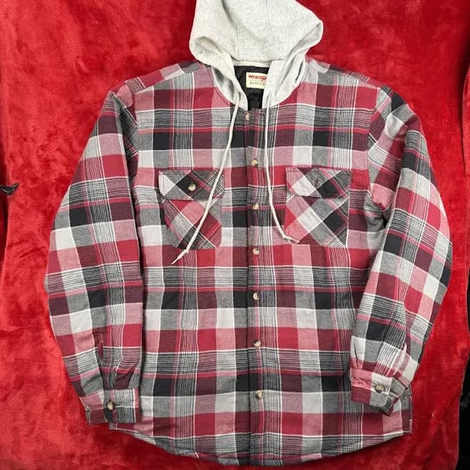 Wrangler Men's Authentics Quilted Flannel Shirt Jacket with Hood