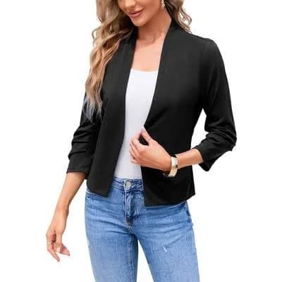 Women's 3/4 Sleeve Ruched Sleeve Open Front Cardigan