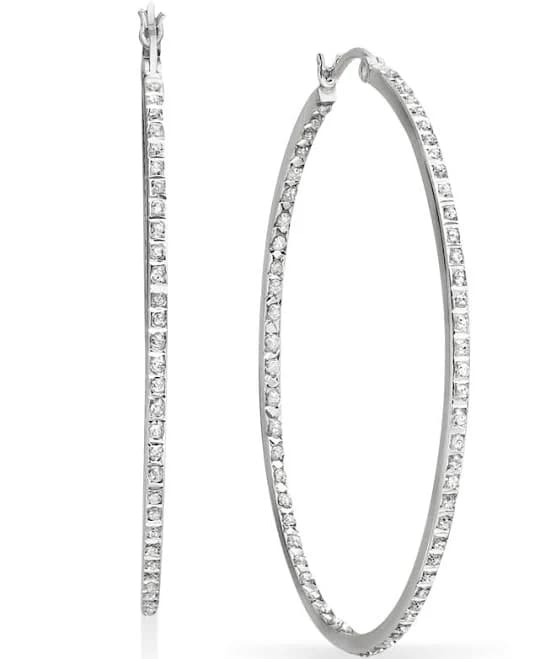 Macy's Sterling Silver Large Hoop Diamond Earrings
