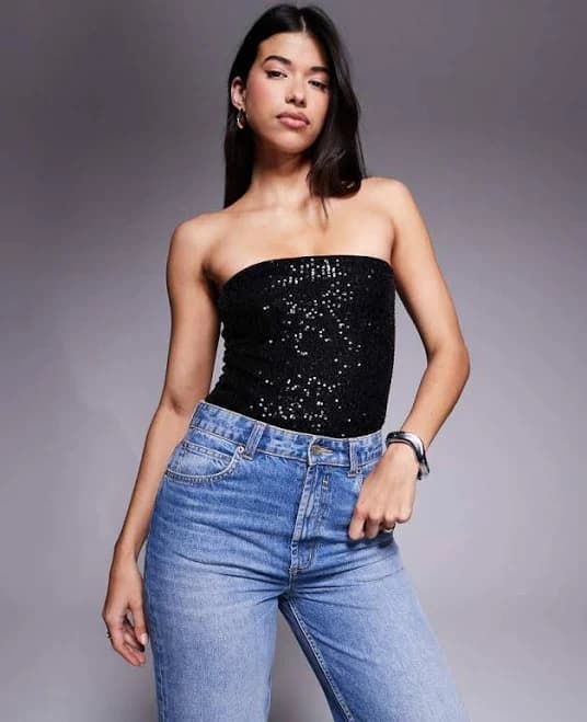 ASOS Sequin Bandeau Bodysuit