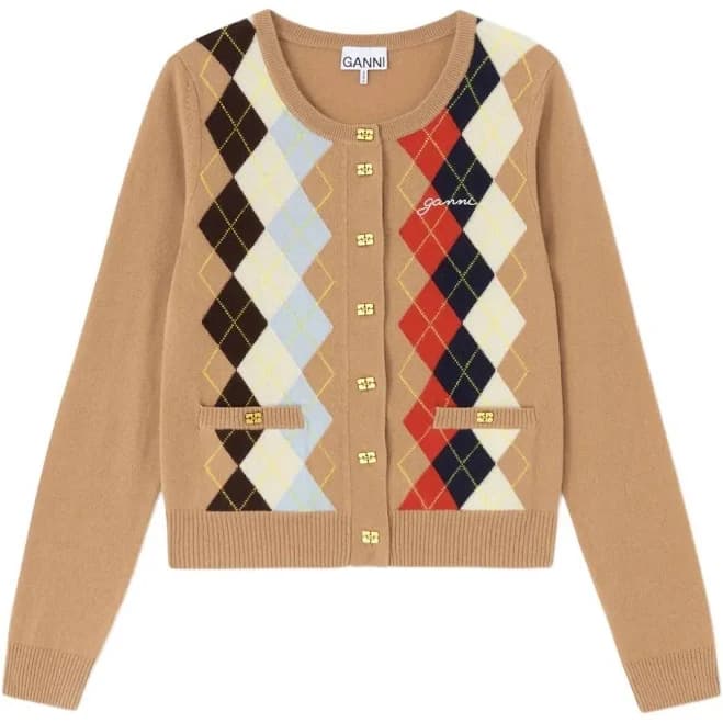 Ganni Women's Argyle Print Wool Cardigan