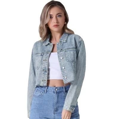Inspire Chic Women's Trendy Cropped Long Sleeve Denim Jacket