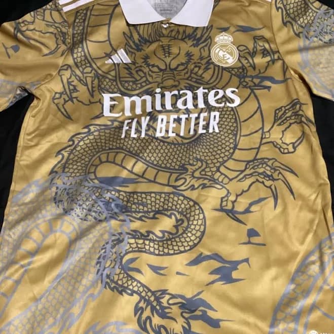 Adidas Real Madrid Special Edition Gold Dragon Jersey Large Slimfit - Men | Color: Gold | Size: M
