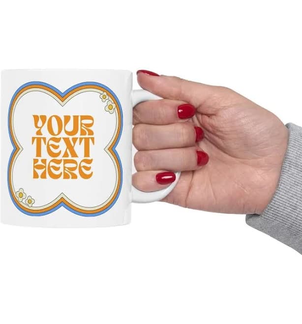 Custom Text Ceramic Mug, Blue and Orange Design, Trendy Font - Personalized Coffee Cup, Unique Tea Mug, Custom Message Cup, Modern Kitchen