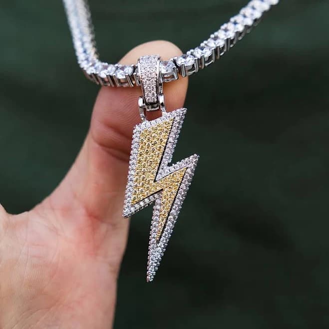 the gld shop 14k White Iced Bolt Pendant