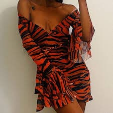 PrettyLittleThing | Dresses | Tiger Stripe Mini Flare Dress | Poshmark
