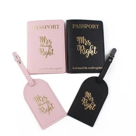 Passport Covers Luggage Gift Set for Couples Honeymoon Travel Gift, Black