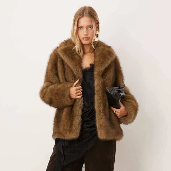 MANGO Women's Faux-Fur Lapels Coat