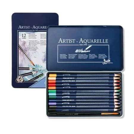 Watercolor Coloring Pencil Set with Metal Case Colored Pencil with Fine Brush Artist Art Supplies for Sketching Coloring