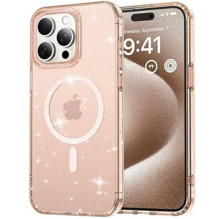 New Magnetic for iPhone 14 Pro Max Case, for Women Girls, [Compatible with MagSafe] Clear Glitter Cover Slim Transparent Shockproof Bling Transparent