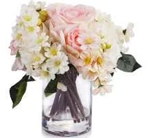Mixed Artificial Rose Flower Arrangement in Clear Glass Vase(Pink)
