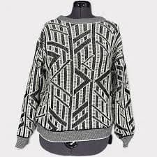 Vintage 80s Zeppelin Abstract Pullover Crewneck Black/White Sweater Size Medium