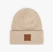 C.C Heather Knit Suede Patch Beanie Beige