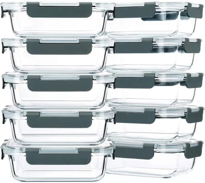 Hokku Designs 10-Pack 22 oz Gray Glass Meal Prep & Food Storage Containers