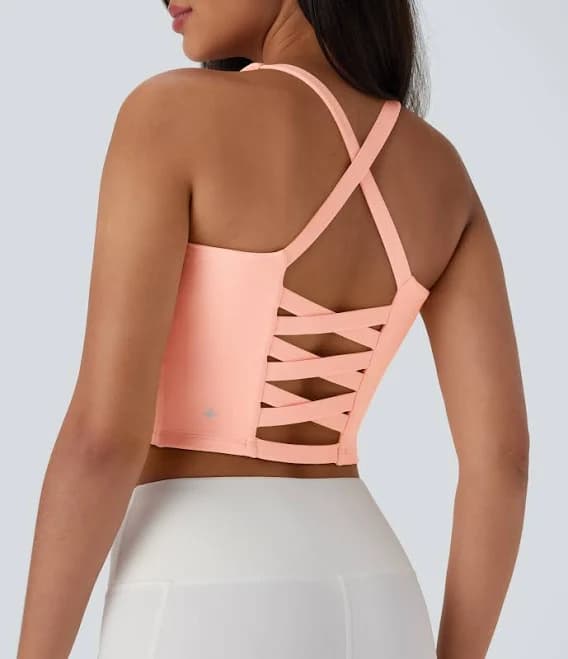 Halara Cropped Yoga Tank Top D-F Cups Tank Top - Blush Pink - XS golf tops halter top tunic tops sleeveless tops backless top