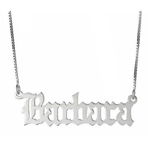 .925 Sterling Silver Gothic Script Name Plate Necklace