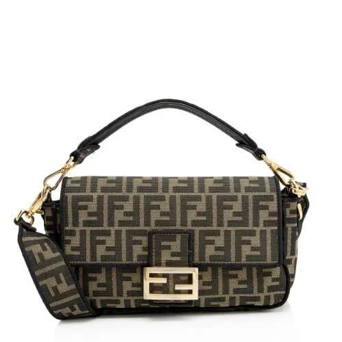 Fendi Zucca Calfskin Baguette Shoulder Bag